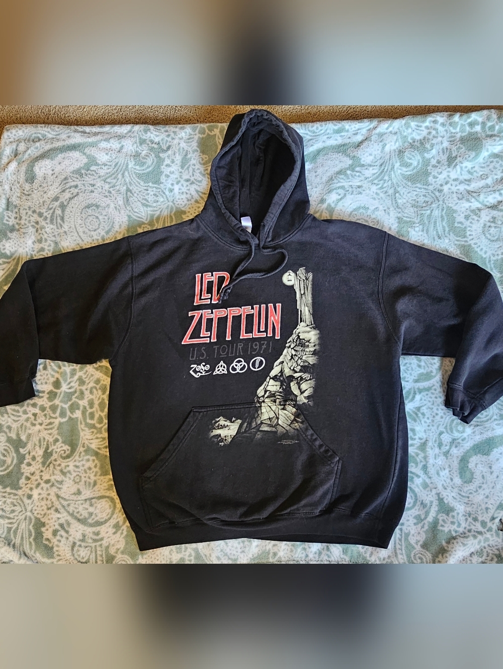 Led Zeppelin Hoodie XL Black U.S. Tour 1977 Rock Band Graphic Pullover Sweatshir